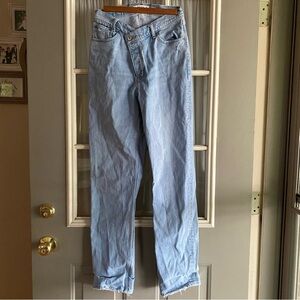 Abercrombie & Fitch high rise light wash dad jeans with asymmetrical waistband